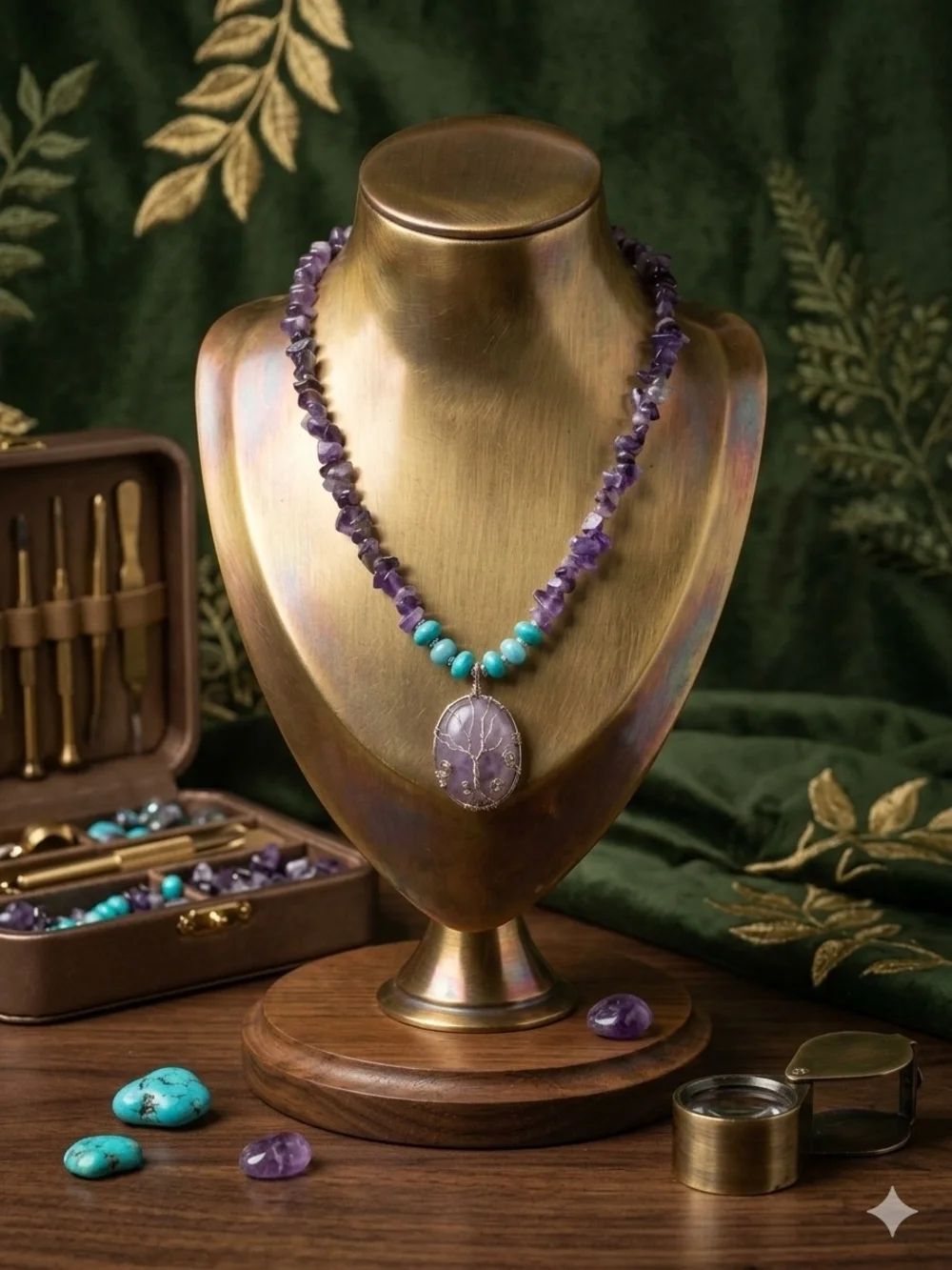 Hand Craft                 Amethyst & Turquoise Pendant Necklace - Women Jewelry